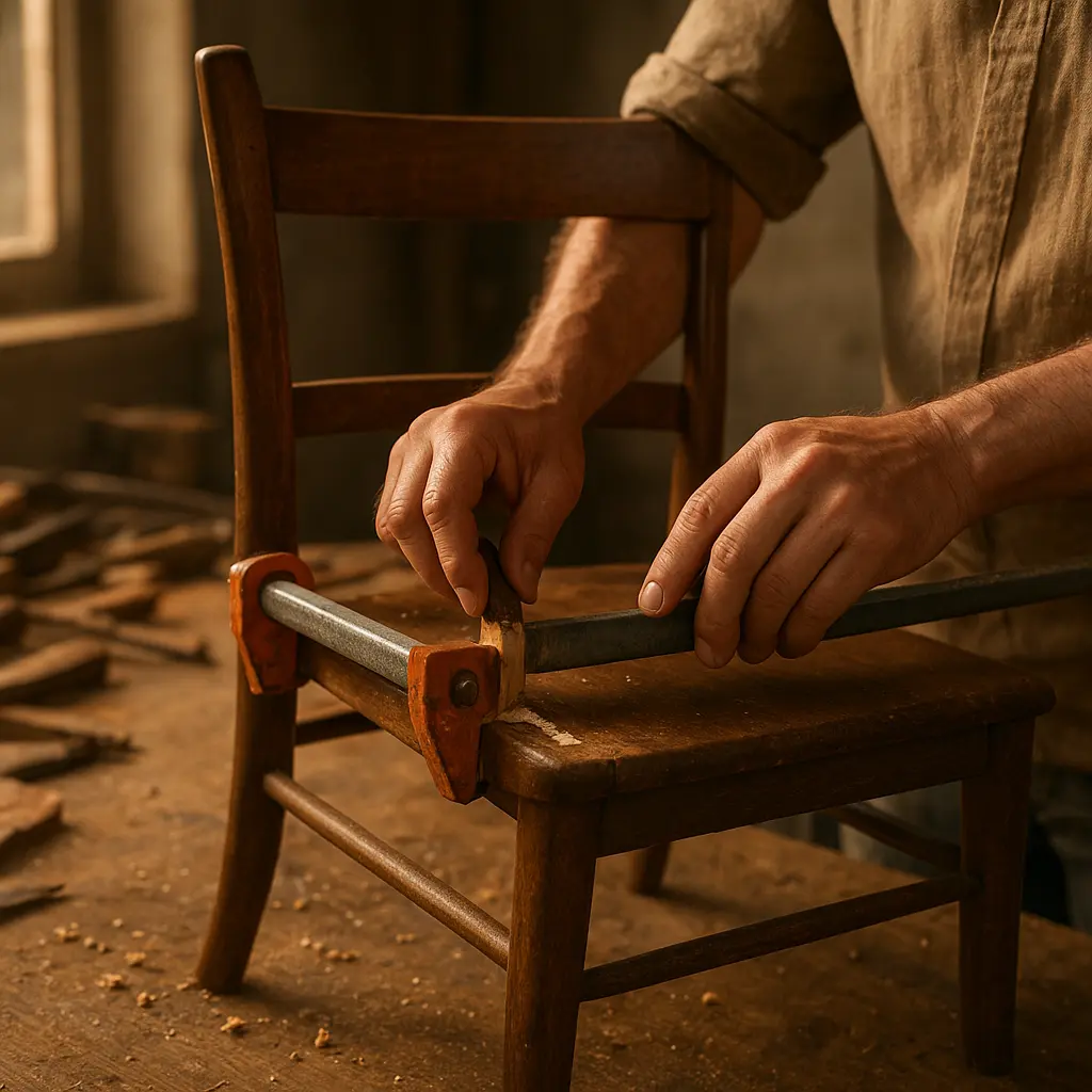 Reparatur einer Stuhlverbindung mit Zwingen